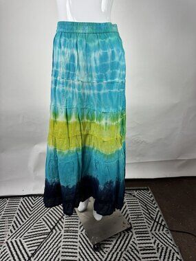 Lane Bryant Womens Tie-Dye Maxi Skirt 26/28 Cotton Blue Green Elastic Waist